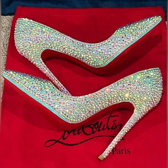 Christian Louboutin Tiffany Blue Swarovski Crystal Strass Heels So Kate 100mm 39 - Picture 9 of 9
